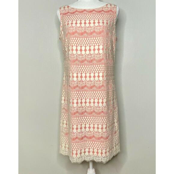 Eliza J Lace Sleeveless Sheath Ivory/Coral Dress Size 10 - Picture 1 of 8